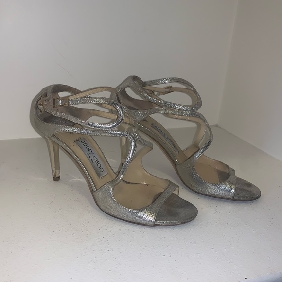 Champagne Glitter Leather Strappy Sandals - Picture 1 of 3